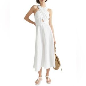 Seed Heritage White Linen Midi Halter Dress
